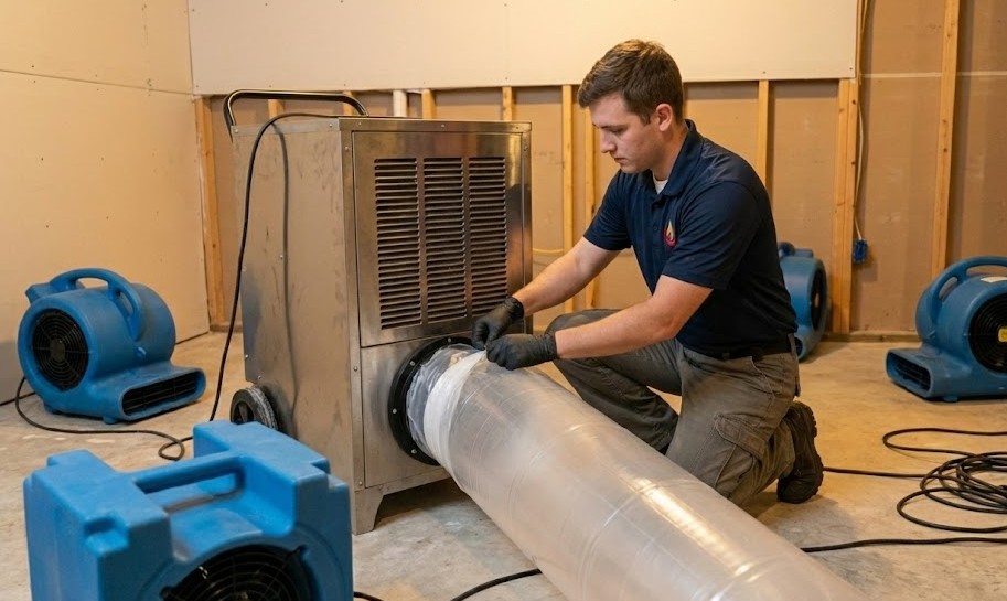 Water damage restoration equipment and process